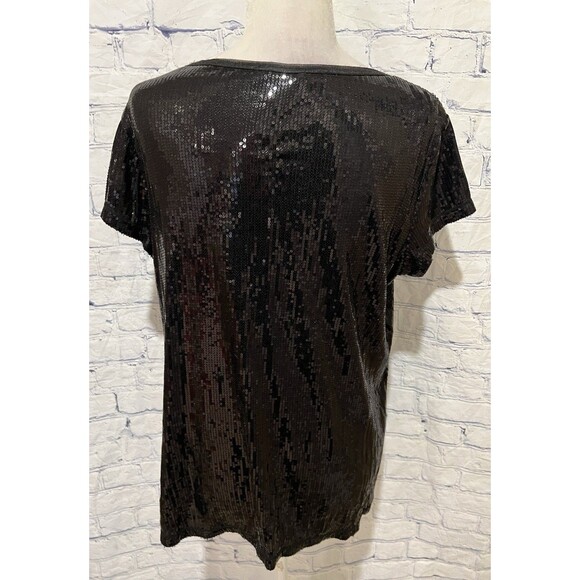 Max Studio Black Sequin Short Sleeve Dressy Top Size XL - Picture 3 of 6